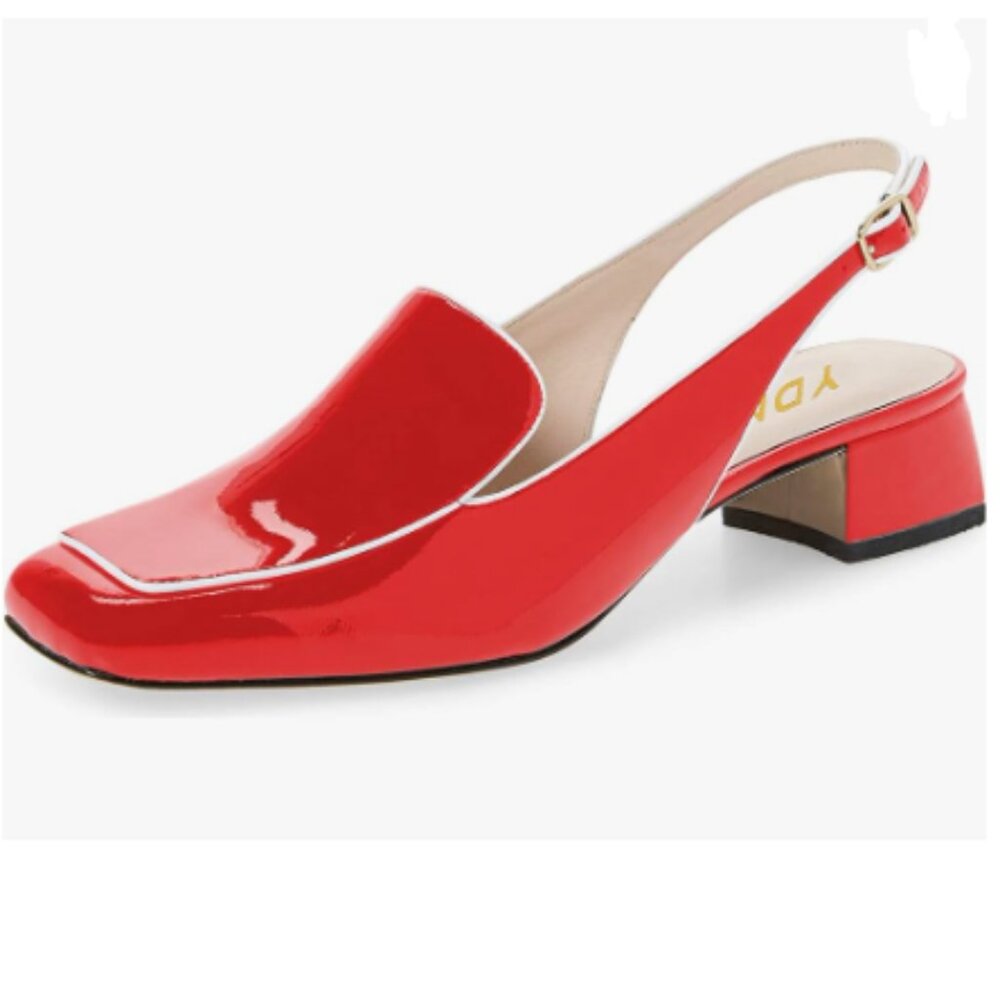 Ydn Red Closed Square Toe Block Low Heels Slingba… - image 1